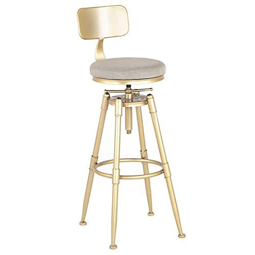 ASYHONG Moderne Schwenkstuhl Barhocker Eisen goldene Rückenlehne Leinensitz Barhocker für das Heimbüro für Heimrestaurant, Höhe einstellbar 70-90 cm KeYJ von ASYHONG