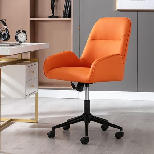 ASYHONG Moderner Drehschalter Stuhl mit Verstellbarer Höhe und Rädern für Heimbüro und Eitelkeitsraum Grüner PU -Leder -Sessel mit schwarzer Basis, Orange KeYJ von ASYHONG