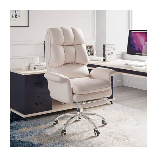 ASYHONG Moderner ergonomischer Hochback -Office -Schreibtischstuhl, PU -Lederschwenk mit Fußstütze, liegender Computerstuhl für Home Office - Stylish White Design KeYJ von ASYHONG