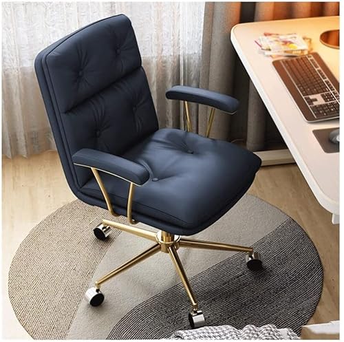 ASYHONG Moderner ergonomischer künstlicher Leder -Bürostuhl mit 360 ° schwenkbarem, weichem Design und stilvollen goldenen Beinen für komfortable Zuhause oder Bürogebrauch, blau KeYJ von ASYHONG