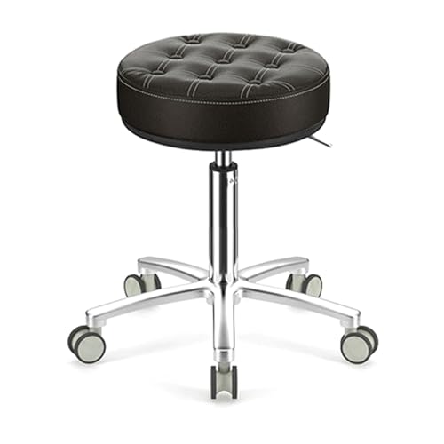 ASYHONG Runder Rollhocker mit Leder -Schwenkhöhenhöhe Einstellung Spa Zeichnung Salon Tattoo Arbeitshocker Kleiner Task -Stuhl mit Rädern., Antistuck Haarblack KeYJ von ASYHONG