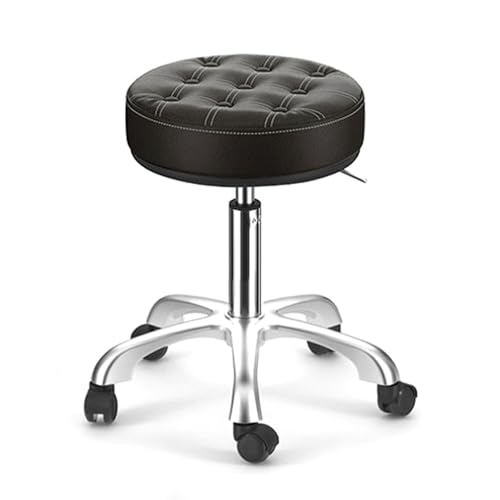 ASYHONG Runder Rollhocker mit Lederschwenkhöhe Einstellung Spa Zeichnung Salon Tattoo Arbeit Office Hocker Kleiner Task -Stuhl mit Rädern, klassisch Schwarz KeYJ von ASYHONG