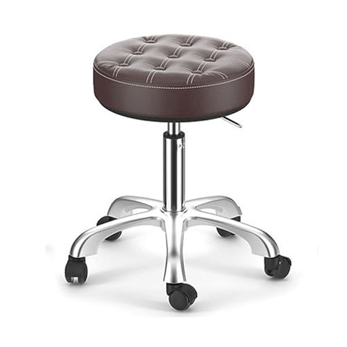 ASYHONG Runder Rollhocker mit Lederschwenkhöhe Einstellung Spa Zeichnung Salon Tattoo Arbeitshocker Kleiner Task -Stuhl mit Rädern., Klassisches Brown KeYJ von ASYHONG
