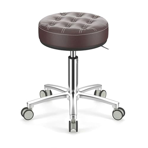 ASYHONG Runder Rollhocker mit Lederschwenkhöhe Einstellung Spa Zeichnungs Salon Tattoo Arbeitshocker Kleiner Task -Stuhl mit Rädern., Antistuck Hairbrown1 KeYJ von ASYHONG