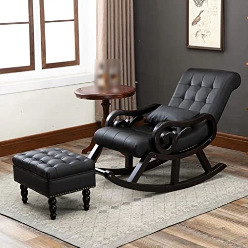 Moderner rotes Leder -Liegestuhl für Wohnzimmer Ergonomische Single fauler rockiger Sessel mit gepolstertem Sitz ideal für Schlafzimmer oder Heimbüro 125 * 67 * 89 cm, Black125 * 67 * 89 cm KeYJ von ASYHONG