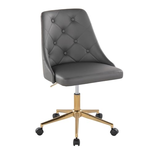 Weit grauer Leder -Home Office Stuhl mit Rückenhilfe ergonomischer Computerstuhl mit Rädern 360 ° Drehvereinbarungshöhe für Arbeitsspiele und Entspannung bequemer Schreibtischstuhl, Greygolden Legs von ASYHONG
