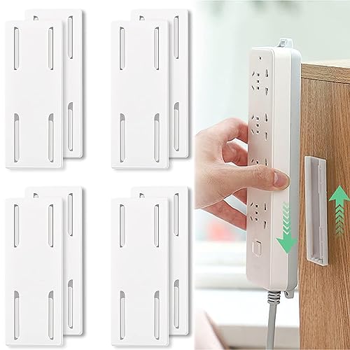 ASYKNM 8 Stück Selbstklebender Stanzfreier Sockelhalter, Steckdosenleiste Halterung Power Strip Holder Steckdose Fixierer Wandhalterung Ständer für Steckdose Router Küche Organisieren(Weiß) von ASYKNM