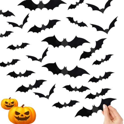 ASYKNM Halloween-Deko: 60 gruselig große Fledermäuse mit Kleber - perfekt für Outdoor, Wand, Garten, Fenster oder als Gothic-Deko für Geburtstage und Halloween-Partys. von ASYKNM