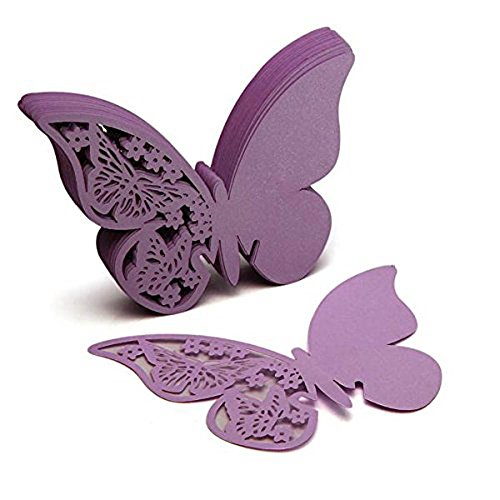 ASYT 50 Stück 3D Schmetterlinge Tischkarten Platzkarten Namenskarten Hochzeit (lila) von ASYT