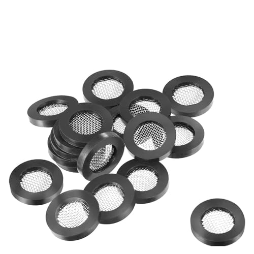 Duschkopffilterdichtung, 20 Stück Edelstahl-Gummifilter-Dichtungsscheiben for Duschkopf-Wasserhahn, schwarz, 19 x 12 x 3 mm, 40 Mesh von ASZHQUXIUAS