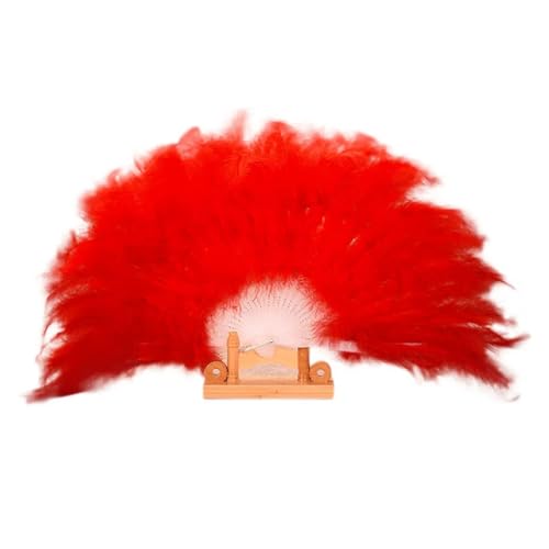 Natürliche Federn, 1pc Straußenfeder-Fan Bunte Flauschige Federn Hand Fan Feier Party Hochzeit Tanz Bühnenshow Requisiten Halloween Decor Craft(Rd) von ASZHQUXIUAS