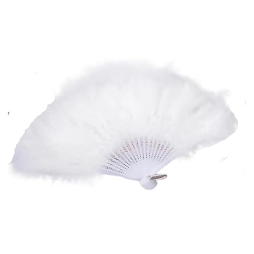 Natürliche Federn, 1pc Straußenfeder-Fan Bunte Flauschige Federn Hand Fan Feier Party Hochzeit Tanz Bühnenshow Requisiten Halloween Decor Craft(Wh) von ASZHQUXIUAS