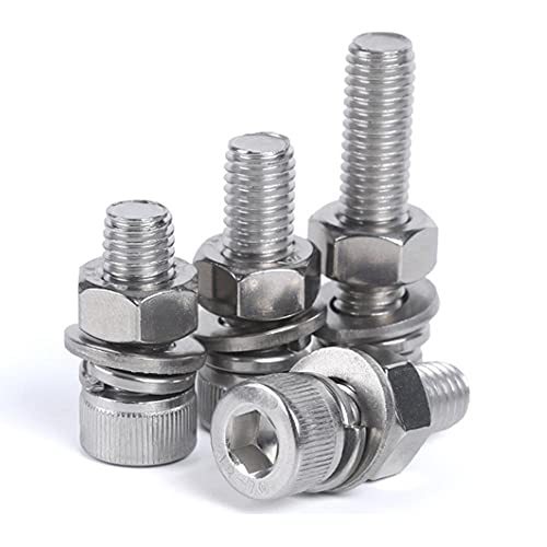 Sechskantschrauben, 304 Edelstahl M6 Cup Kopf Innensechskantschraube Flache und Federscheiben Mutternsatz 10-150mm(M6*10mm*50pcs) von ASZHQUXIUAS