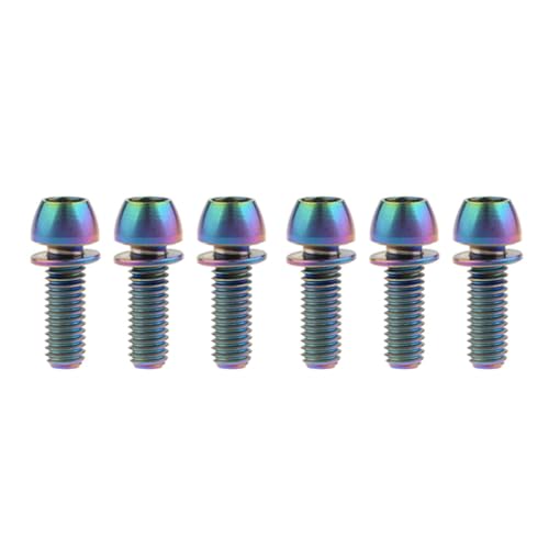 Sechskantschrauben, Innensechskantschrauben, Schraubensatz 6-teilig, Titanschraube M6 x 18 mm, 20 Kugel, konisch, mit Unterlegscheibe for Fahrradbremse(Rainbow,20MM-M6) von ASZHQUXIUAS