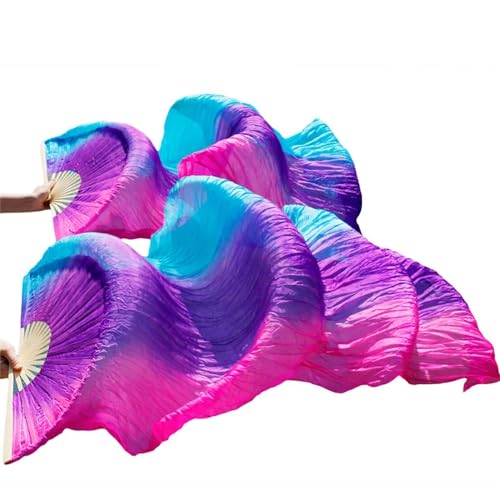 Tanzfächer, lange Fächerschleier, 100% echte Seide Gradienten Streifen Bambus Fan Schleier Bauchtanz Leistung Requisiten 1pc/1 paar(FS3,230cm 1 Pair) von ASZHQUXIUAS