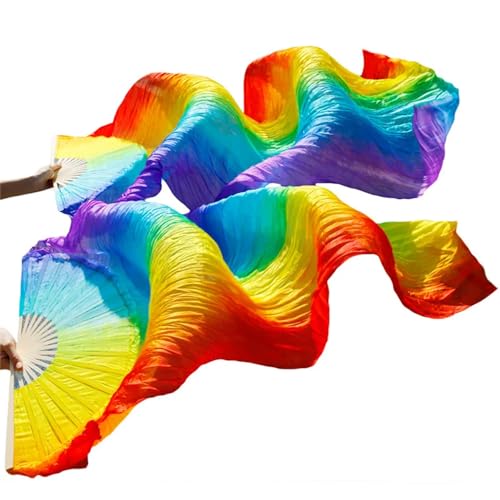 Tanzfächer, lange Fächerschleier, 100% echte Seide Gradienten Streifen Bambus Fan Schleier Bauchtanz Leistung Requisiten 1pc/1 paar(FS46,1pc Right hand-150cm) von ASZHQUXIUAS