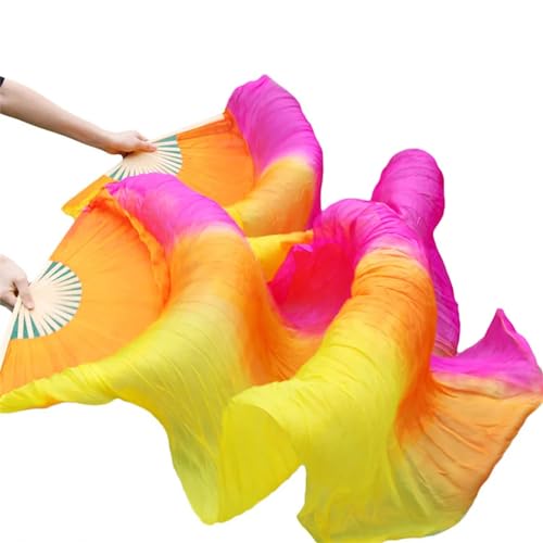 Tanzfächer, lange Fächerschleier, 100% echte Seide Gradienten Streifen Bambus Fan Schleier Bauchtanz Leistung Requisiten 1pc/1 paar(FS53,180cm 1 Pair) von ASZHQUXIUAS