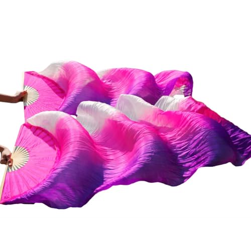 Tanzfächer, lange Fächerschleier, 100% echte Seide Gradienten Streifen Bambus Fan Schleier Bauchtanz Leistung Requisiten 1pc/1 paar(FS85,1pc Right hand-150cm) von ASZHQUXIUAS
