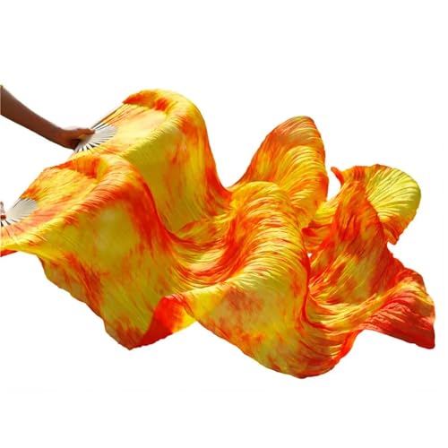 Tanzfächer, lange Fächerschleier, Bühnenperformance-Tanzfächer Seidenschleier Farbige Bauchtanz-Fächerschleier for Frauen (2 Stück) Schwarz + Rot(A,M-150x90cm) von ASZHQUXIUAS