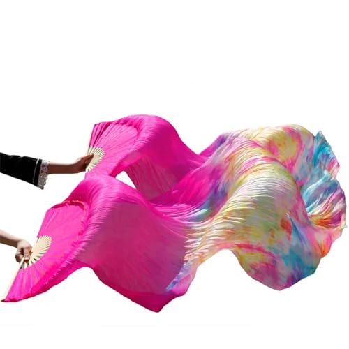 Tanzfächer, lange Fächerschleier, Bühnenperformance-Tanzfächer Seidenschleier Farbige Bauchtanz-Fächerschleier for Frauen (2 Stück) Schwarz + Rot(A-Auburn,XL-230x90cm) von ASZHQUXIUAS