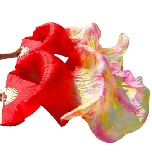 Tanzfächer, lange Fächerschleier, Bühnenperformance-Tanzfächer Seidenschleier Farbige Bauchtanz-Fächerschleier for Frauen (2 Stück) Schwarz + Rot(A-Ivory,L-180x90cm) von ASZHQUXIUAS