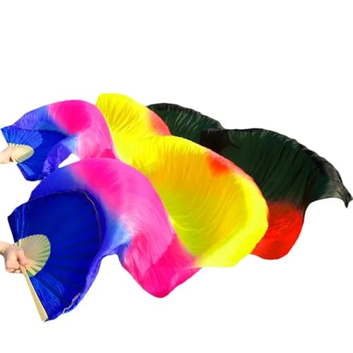 Tanzfächer, lange Fächerschleier, Bühnenperformance-Tanzfächer Seidenschleier Farbige Bauchtanz-Fächerschleier for Frauen (2 Stück) Schwarz + Rot(A-Multi,S-120x90cm) von ASZHQUXIUAS