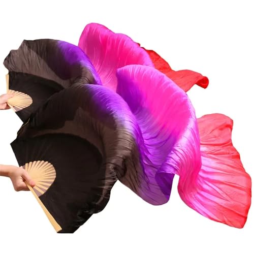 Tanzfächer, lange Fächerschleier, Bühnenperformance-Tanzfächer Seidenschleier Farbige Bauchtanz-Fächerschleier for Frauen (2 Stück) Schwarz + Rot(A-Rhodo,L-180x90cm) von ASZHQUXIUAS