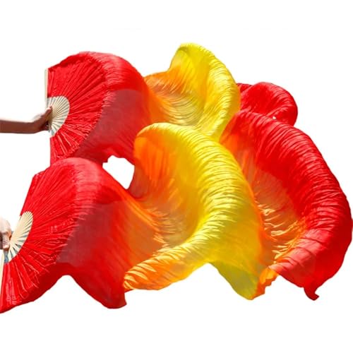 Tanzfächer, lange Fächerschleier, Bühnenperformance-Tanzfächer Seidenschleier Farbige Bauchtanz-Fächerschleier for Frauen (2 Stück) Schwarz + Rot(Deep Purple,L-180x90cm) von ASZHQUXIUAS