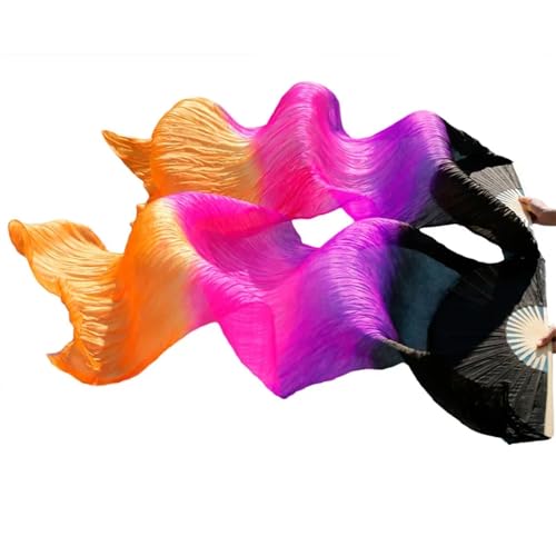 Tanzfächer, lange Fächerschleier, Bühnenperformance-Tanzfächer Seidenschleier Farbige Bauchtanz-Fächerschleier for Frauen (2 Stück) Schwarz + Rot(Light En8,XL-230x90cm) von ASZHQUXIUAS