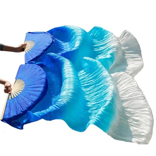 Tanzfächer, lange Fächerschleier, Farbverlauf Imitation Seide Fans Bauchtanz Leistung Requisiten Lange Gelb + Orange + Rot(1 pair B,150x90cm) von ASZHQUXIUAS