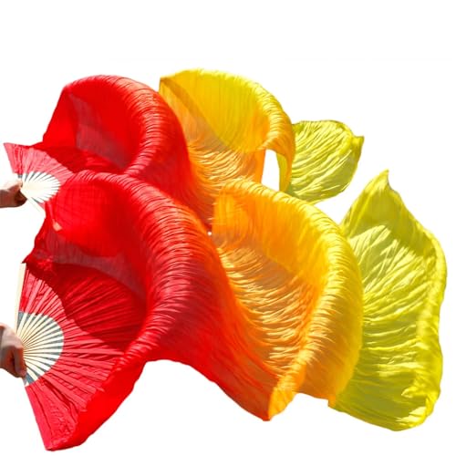 Tanzfächer, lange Fächerschleier, Farbverlauf Imitation Seide Fans Bauchtanz Leistung Requisiten Lange Gelb + Orange + Rot(1 pair C,150x90cm) von ASZHQUXIUAS