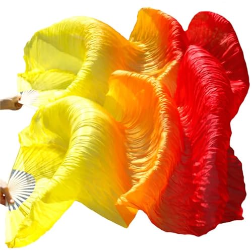 Tanzfächer, lange Fächerschleier, Farbverlauf Imitation Seide Fans Bauchtanz Leistung Requisiten Lange Gelb + Orange + Rot(1 pair D,240x90cm) von ASZHQUXIUAS