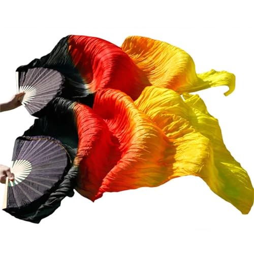 Tanzfächer, lange Fächerschleier, Farbverlauf Imitation Seide Fans Bauchtanz Leistung Requisiten Lange Gelb + Orange + Rot(1 pair E,240x90cm) von ASZHQUXIUAS