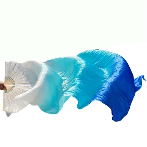 Tanzfächer, lange Fächerschleier, Farbverlauf Imitation Seide Fans Bauchtanz Leistung Requisiten Lange Gelb + Orange + Rot(1pc Right Hand A,180x90cm) von ASZHQUXIUAS