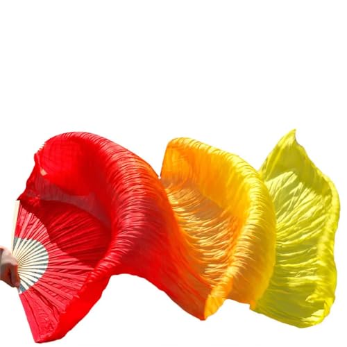 Tanzfächer, lange Fächerschleier, Farbverlauf Imitation Seide Fans Bauchtanz Leistung Requisiten Lange Gelb + Orange + Rot(1pc Right Hand C,120x90cm) von ASZHQUXIUAS
