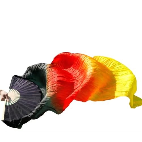 Tanzfächer, lange Fächerschleier, Farbverlauf Imitation Seide Fans Bauchtanz Leistung Requisiten Lange Gelb + Orange + Rot(1pc Right Hand E,150x90cm) von ASZHQUXIUAS