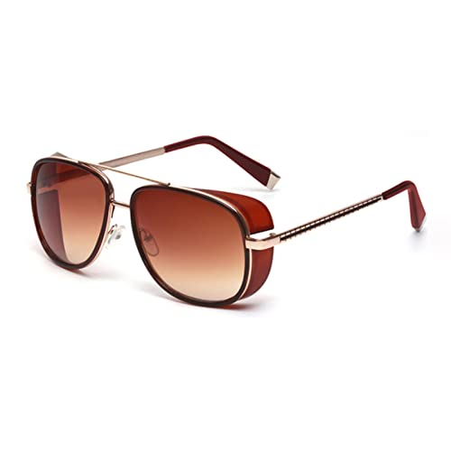 ASZO 2023 Steampunk Iron Man 3 Sonnenbrille Männer Marke Frauen Spiegel Designer Sonnenbrille Vintage Linse rote Sonnenbrille-Gold-Tea von ASZO