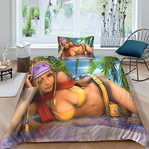 BIVEE Final Fantasy 3D Print Bettwäsche Set Mikrofaser 2 Teilig Anime Bettbezug Mit Reißverschluss Und Kissenbezug Für Erwachsene Kinder 2 Teilig Single（135x200cm） von AScdap