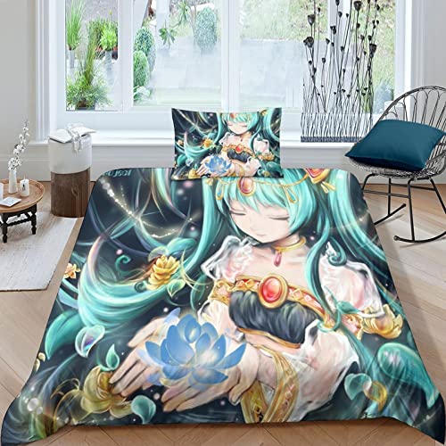 BIVEE Hatsune Miku 3D Bettwäsche-Set Mädchen Junge Mikrofaser Weiche Anime Bettbezug Mit Reißverschluss Und Kissenbezüge 2 Teilig Single（135x200cm） von AScdap