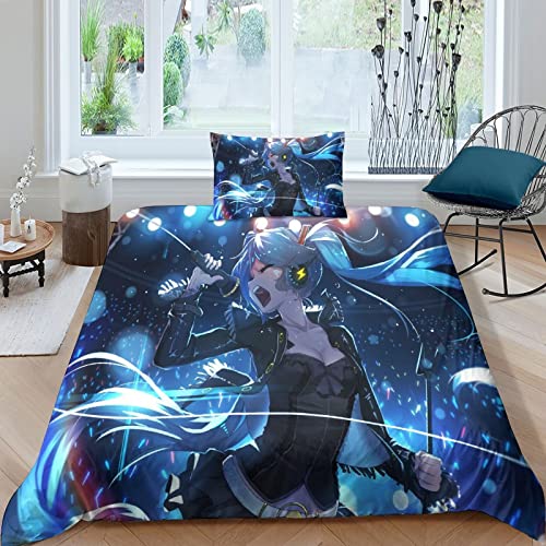 BIVEE Hatsune Miku3D Bettwäsche Set Microfaser Anime Bettbezug Und Kissenbezug Mit Reißverschluss 2 Teilig Für Mädchen Junge Single（135x200cm） von AScdap