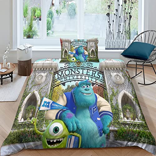 BIVEE Monsters University 3D Bettwäsche Set Teilig Mit Reißverschluss Microfaser Monsters Bettbezug Mit Kissenbezug Für Erwachsene Kinder 2 Teilig Single（135x200cm） von AScdap