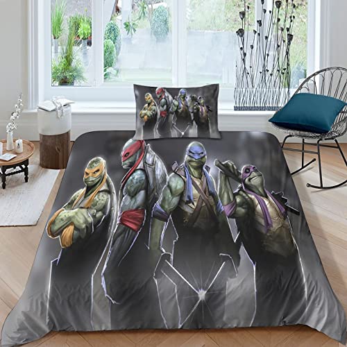 BIVEE Ninja3D Bettwäsche Set Microfaser Turtles Bettbezug Und Kissenbezug Mit Reißverschluss 2 Teilig Für Mädchen Junge Single（135x200cm） von AScdap