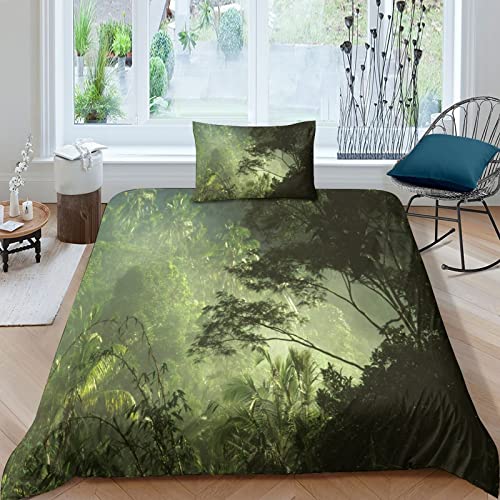 BIVEE Tropical Rainforest 3D Bettwäsche-Set Mädchen Junge Mikrofaser Weiche Rainforest Bettbezug Mit Reißverschluss Und Kissenbezüge 2 Teilig Single（135x200cm） von AScdap