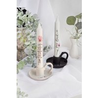Keramik Kerzenständer Mit Henkel Weiß Oder Schwarz Und Kerze | Mama Herz Roségold Muttertagsgeschenk Kerzenhalter-Set von AScreativ