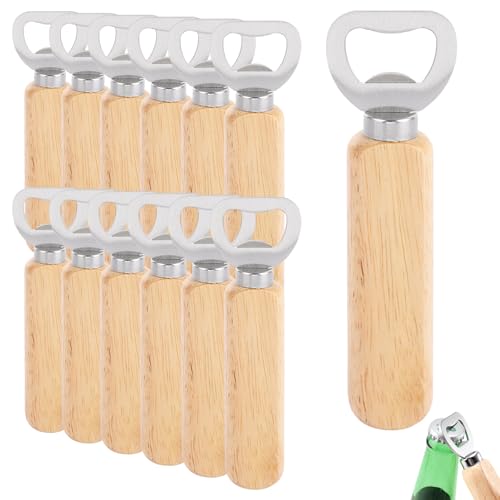 ASelected 12 Stück Flaschenöffner aus Holz mit Eichengriff und Edelstahlkopf für Getränke, Apfelwein und Bar - Gravierbar, DIY-Möglichkeit, Heim-Gadgets von ASelected