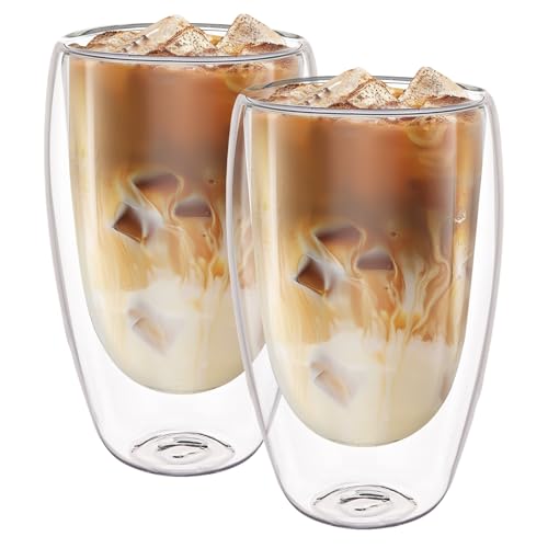 ASelected 2er Set Latte Macchiato Gläser, 450 ML doppelwandige gläser Schwebeeffekt doppelwandige kaffeegläser für Latte Macchiato Cappuccino Bier Milch Tee von ASelected