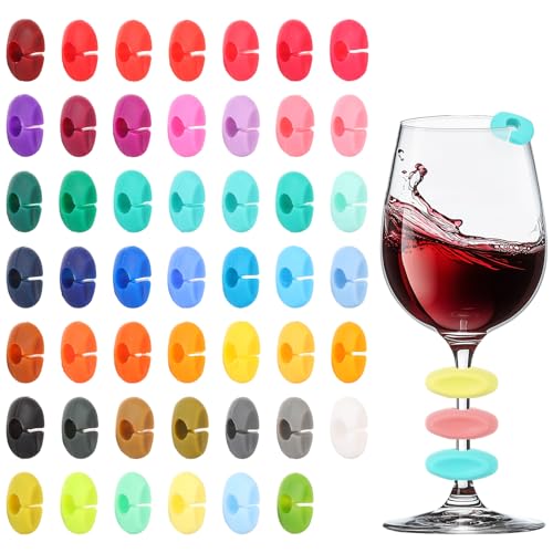 ASelected 48 Stück Glasmarke Glas Markierung Trinkgläser Wiederverwendbarer Glasmarkierer Silikon Glas Markierung für Martini-Glas Champagnergläser Cocktailglas Wasserbecher Bar Party von ASelected