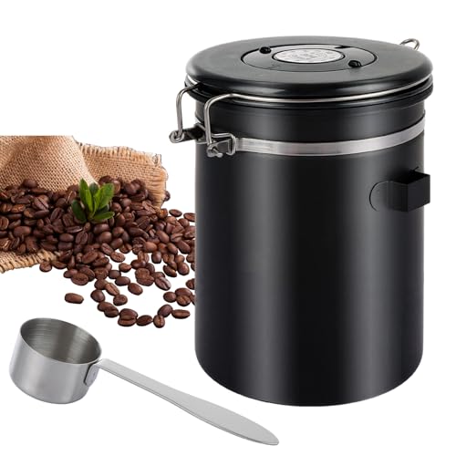 ASelected 1,8 L Kaffeedose Luftdicht Edelstahl Material Aufbewahrungsgläser mit Deckel und Schaufel Vakuum Kaffee Dose Vorratsdose mit Datumsanzeige Kaffeebohnen für Kaffeebohnen Nüsse Körner von ASelected