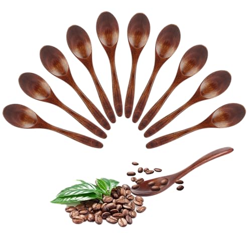ASelected 10 Stück Holzlöffel Esslöffel 14 CM Honiglöffel Suppenlöffel Langgriff Küchenutensilien Teelöffel Müslilöffel Küchenzubehör für Tee Kaffee Honig Zucker Gewürz Suppe Reis Mischen Rühren von ASelected