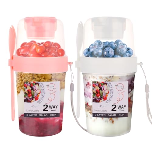 ASelected 2 Stück Müslibecher To Go Müsli To Go Becher mit Löffel 310+560ML Joghurtbecher To Go Doppelschicht Auslaufsicherer Joghurtbecher Salatbecher für Arbeit Schule Reisen (Weiß + Rosa) ASelected 2 Stück Müslibecher To Go Müsli To Go Becher mit Löffel 310+560ML Joghurtbecher To Go Doppelschicht Auslaufsicherer Joghurtbecher Salatbecher für Arbeit Schule Reisen (Weiß + Rosa) von ASelected